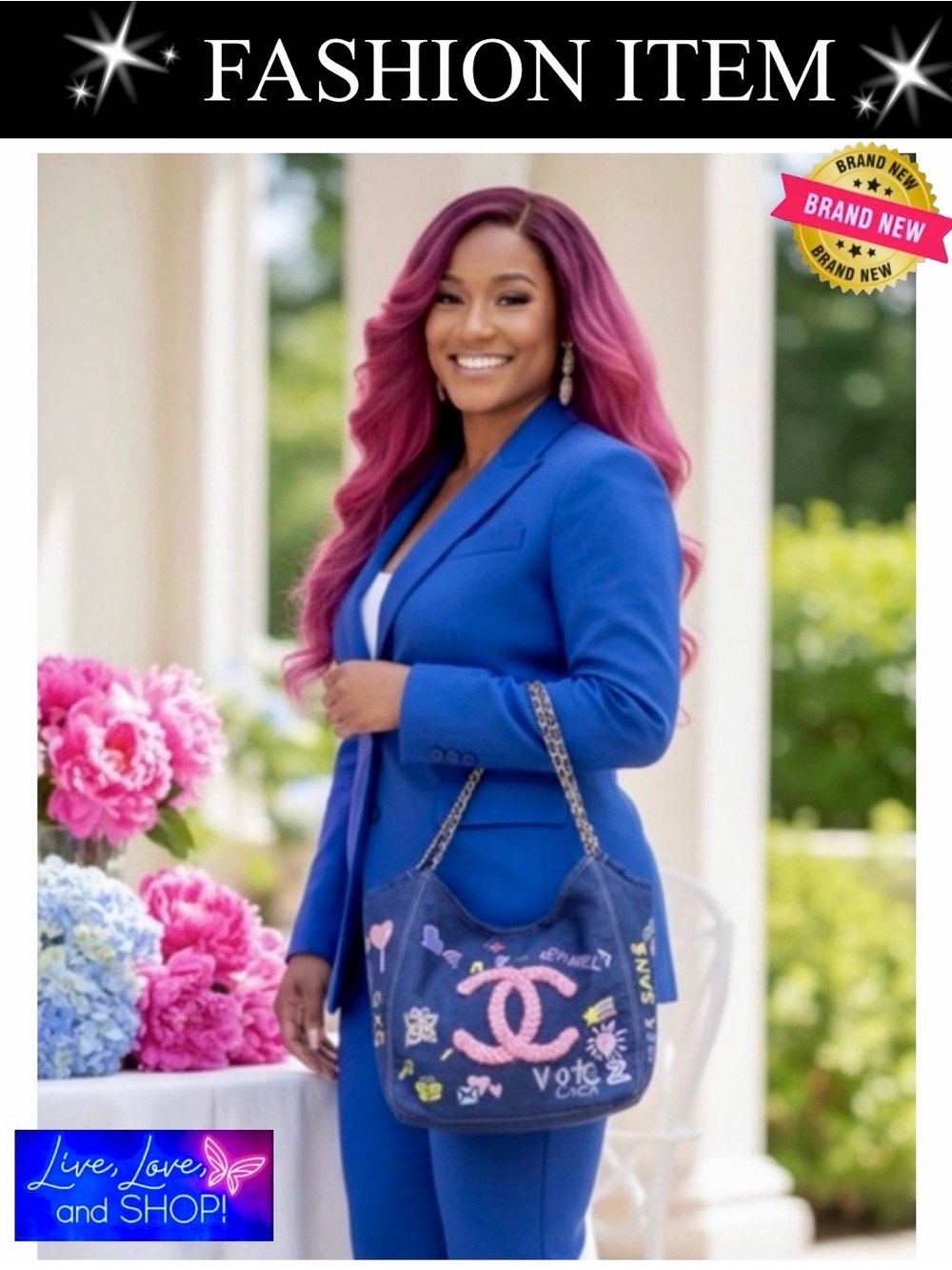 PURSE: Navy Denim Canvas Tote w/Pink CC Monogram & Multicolor Graffiti, NWOT